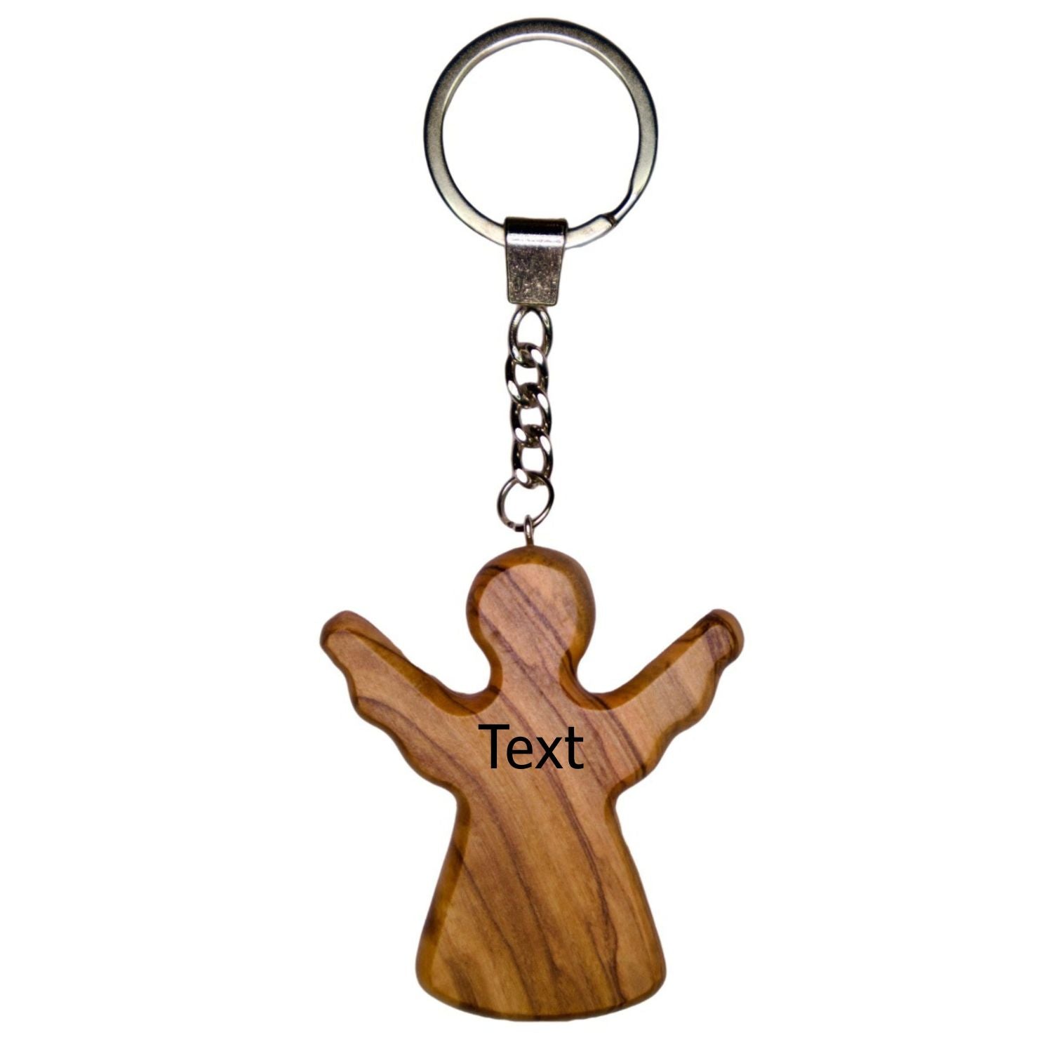 Personalisierter Schutzengel Schlüsselanhänger aus Olivenholz mit Gravur | Handschmeichler Glücksbringer Geschenk Taufe, Kommunion