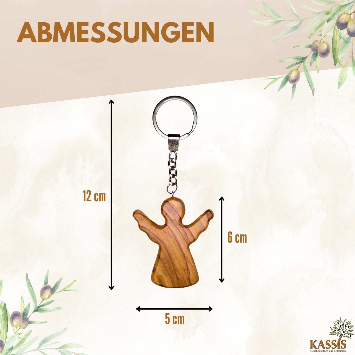 Personalisierter Schutzengel Schlüsselanhänger aus Olivenholz mit Gravur | Handschmeichler Glücksbringer Geschenk Taufe, Kommunion