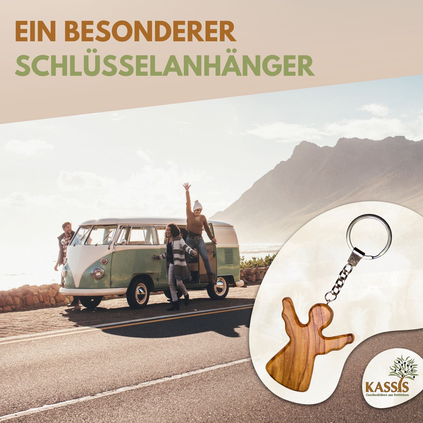 Personalisierter Schutzengel Schlüsselanhänger aus Olivenholz mit Gravur | Handschmeichler Glücksbringer Geschenk Taufe, Kommunion