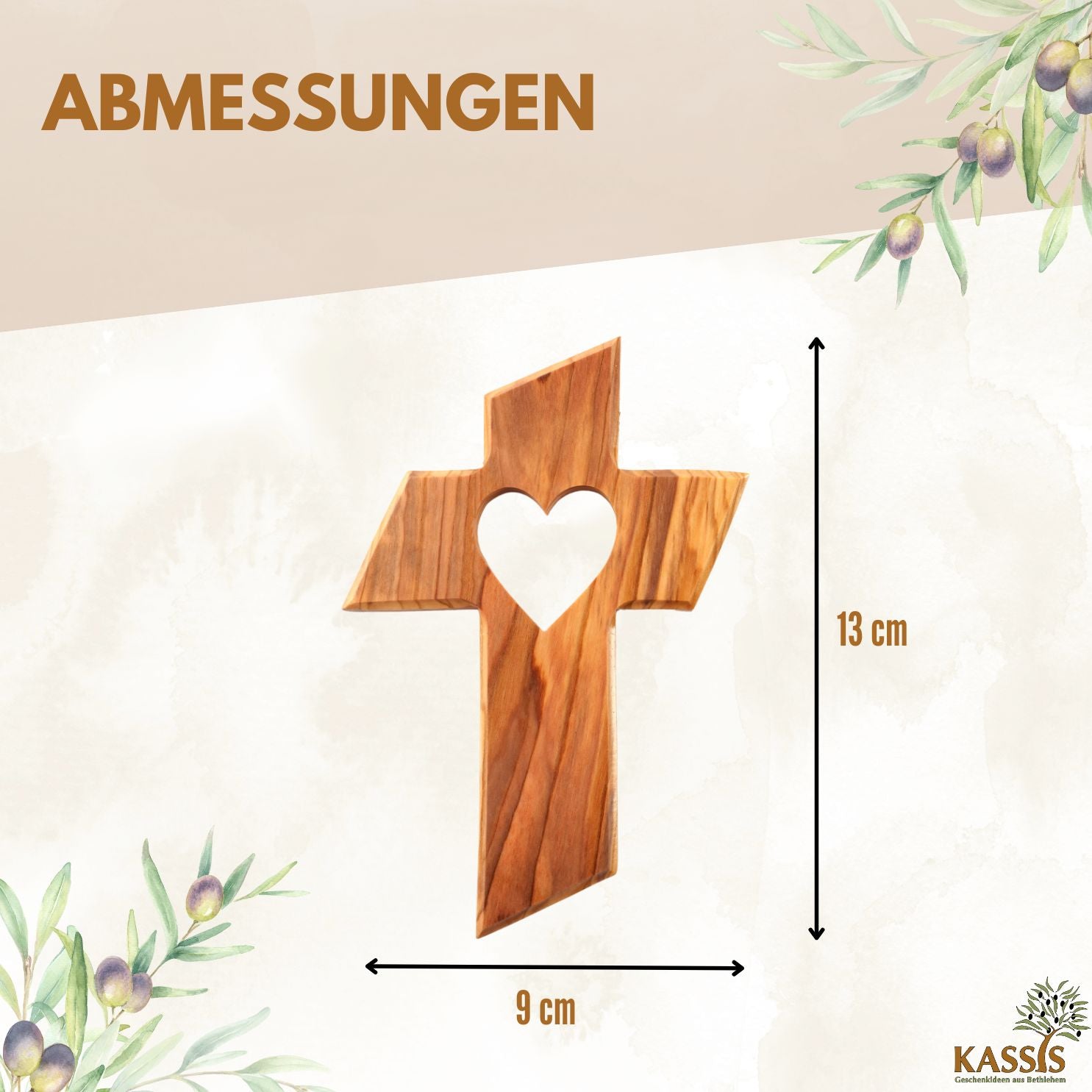 Personalisiertes Kreuz mit Herz aus Olivenholz mit Gravur | Taufkreuz Geschenk Taufe, Kommunion, Firmung