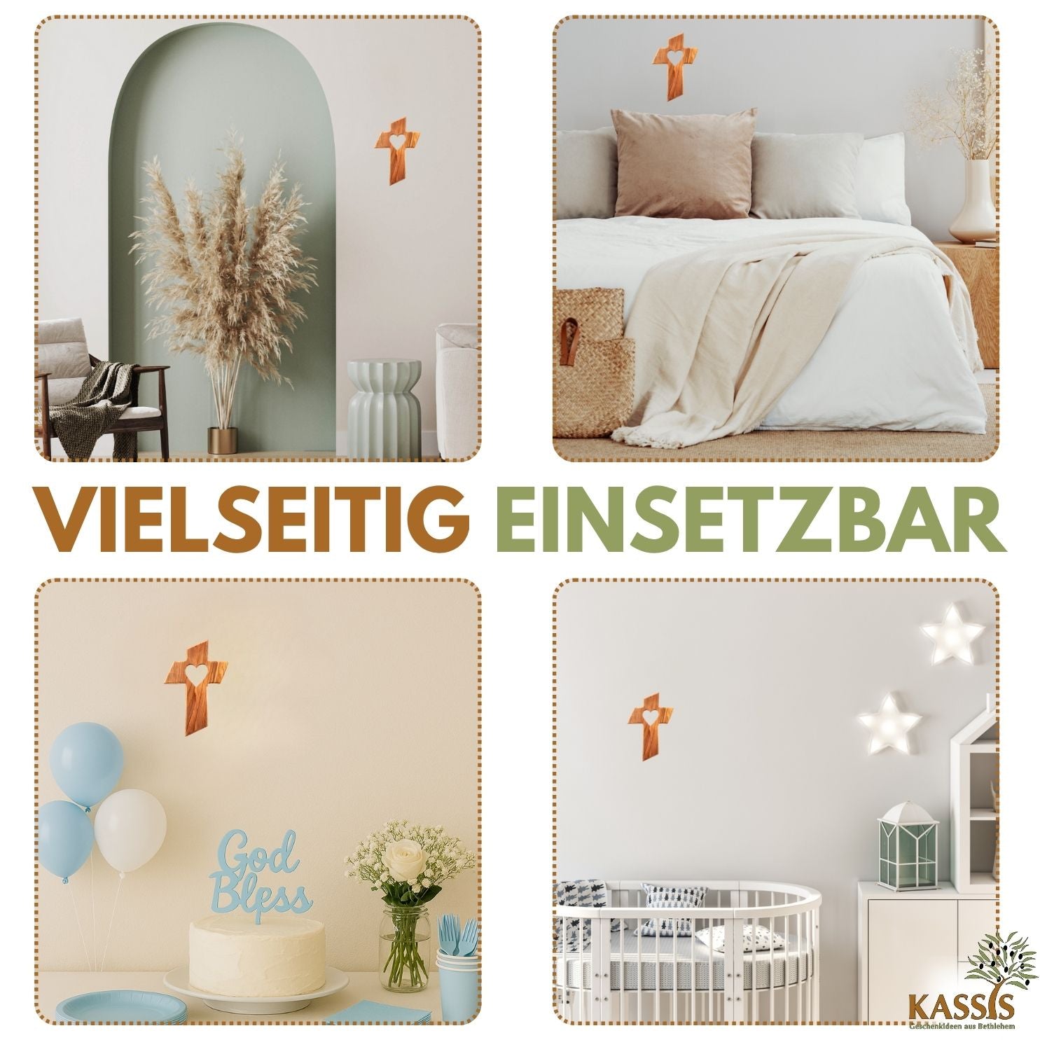 Personalisiertes Kreuz mit Herz aus Olivenholz mit Gravur | Taufkreuz Geschenk Taufe, Kommunion, Firmung