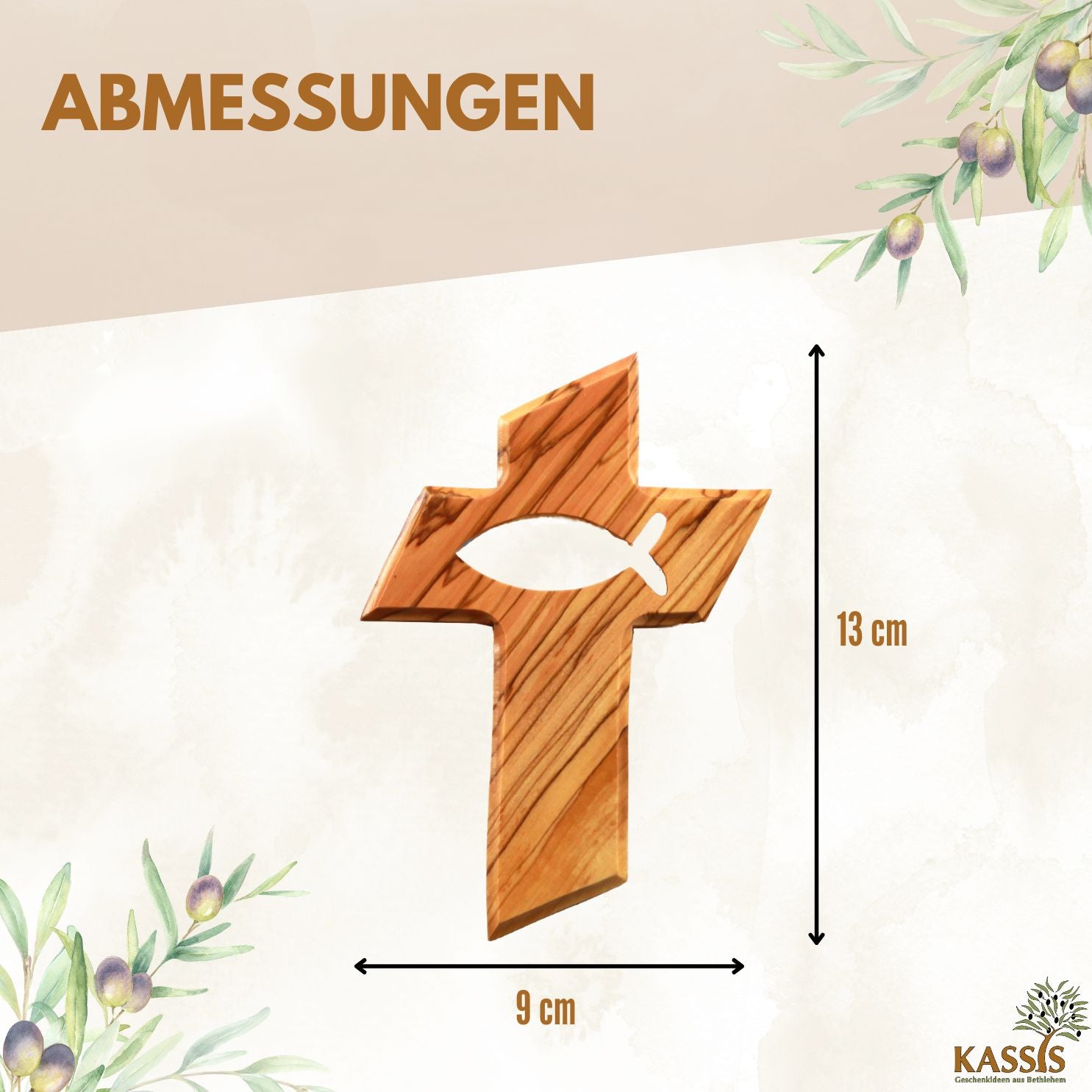 Personalisiertes Kreuz mit Fisch aus Olivenholz mit Gravur | Taufkreuz Geschenk Taufe, Kommunion, Firmung