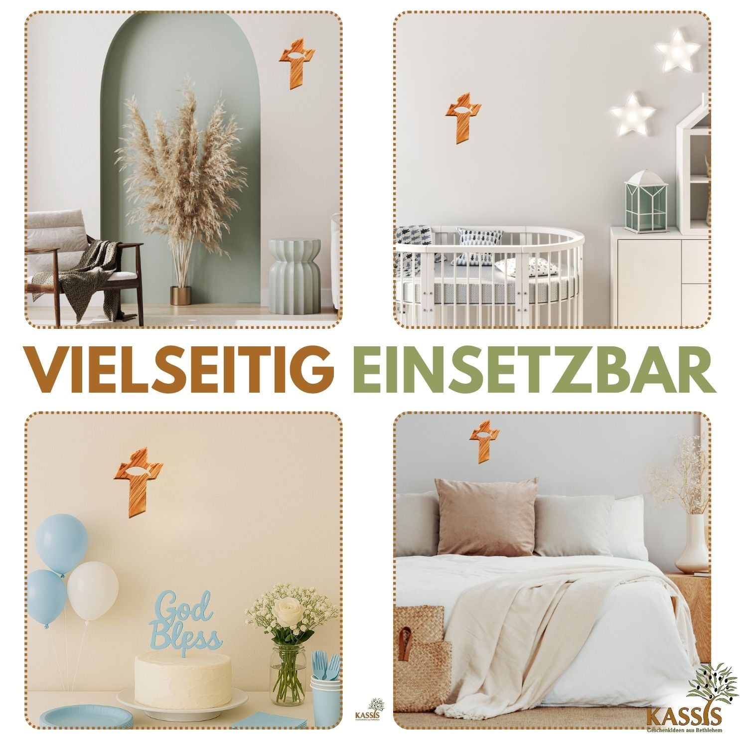 Personalisiertes Kreuz mit Fisch aus Olivenholz mit Gravur | Taufkreuz Geschenk Taufe, Kommunion, Firmung