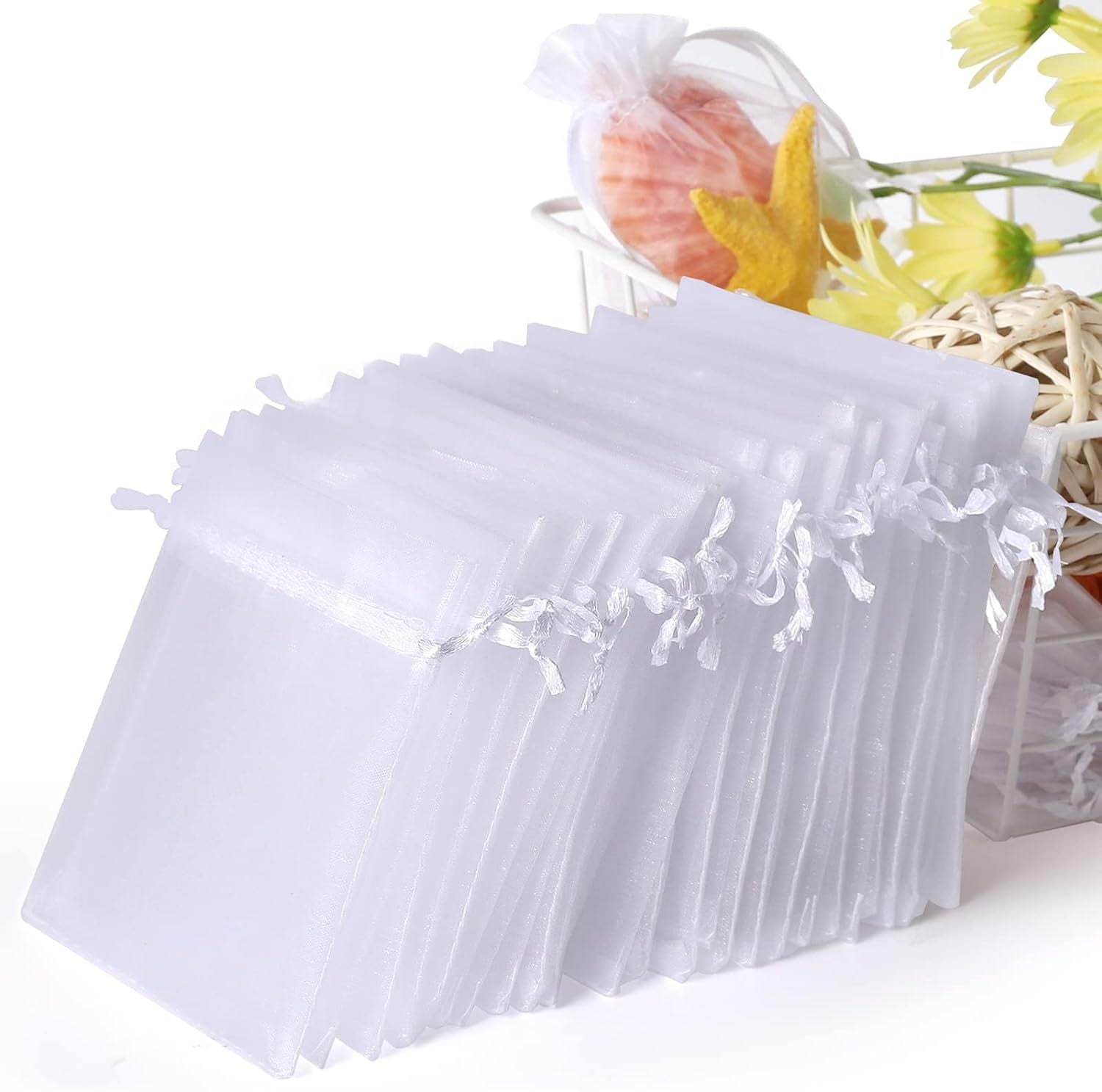Organzasäckchen weiß 10 Stück | Geschenkbeutel für Schmuck, Hochzeit, Taufe, Gastgeschenke