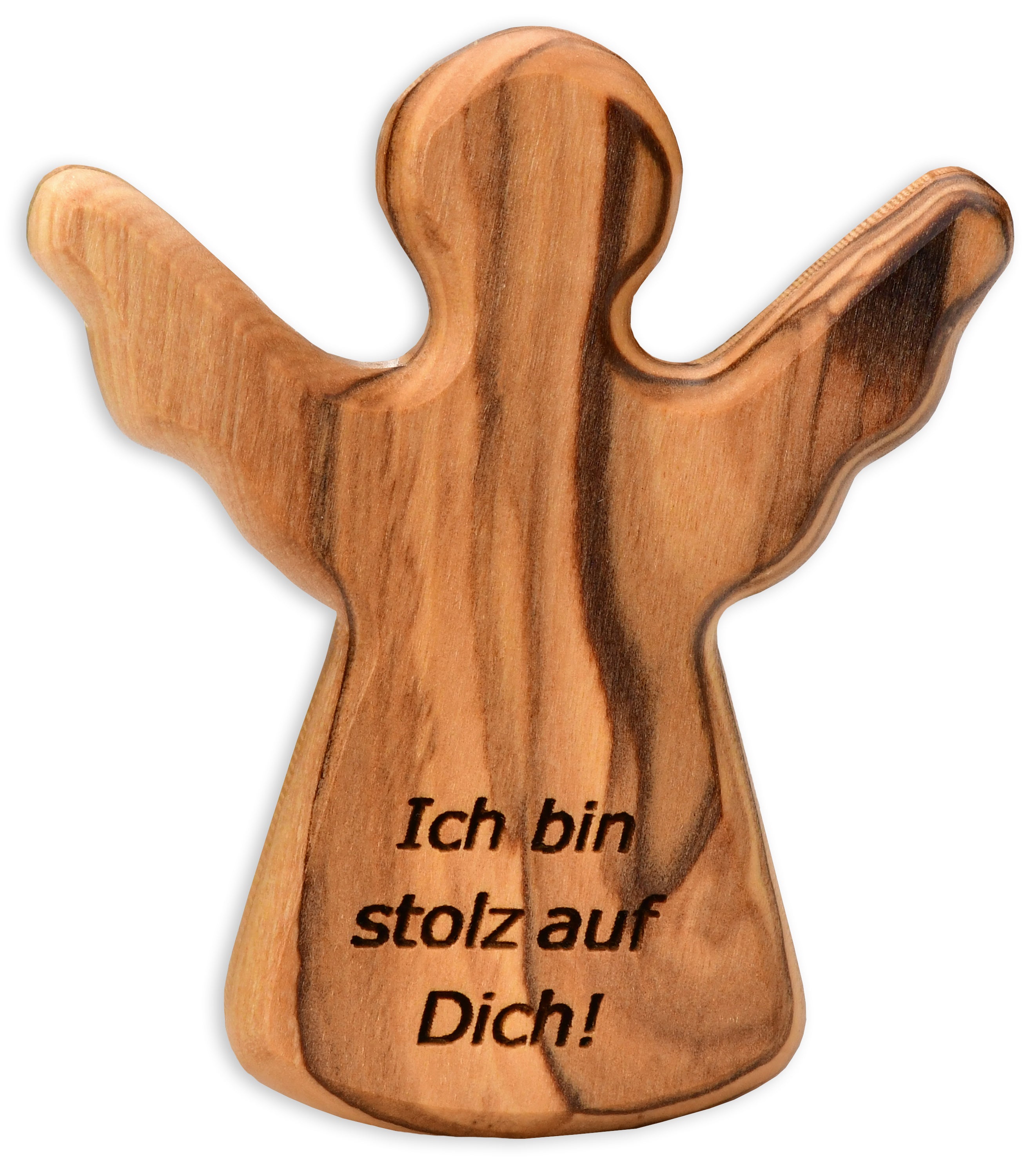Schutzengel Handschmeichler aus Olivenholz mit Spruch „Ich bin stolz auf dich“ | Glücksbringer Geschenk Taufe, Kommunion, Geburtstag