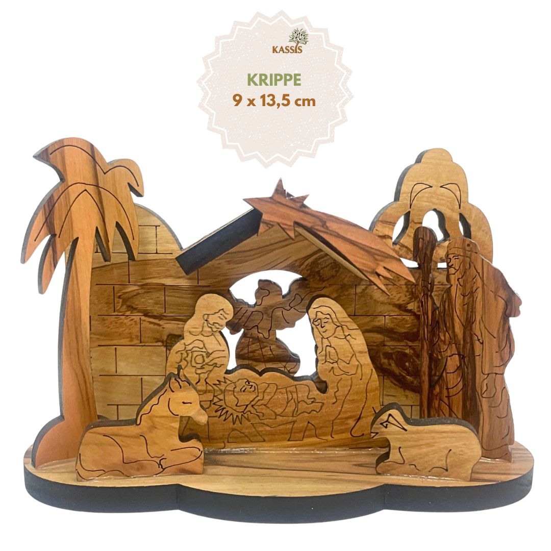 Krippe aus Olivenholz , 9 cm | Weihnachtsdeko & Geschenk für Advent und Weihnachten