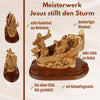 Handgeschnitzte Bootsszene „Jesus stillt den Sturm“ – Exklusive Olivenholzskulptur aus Bethlehem (36 cm)