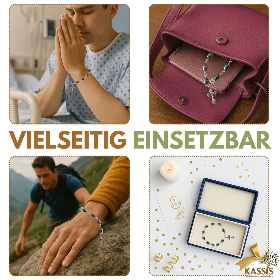 Hämatit Armband mit ovalen Perlen & Metallelementen | Perlenarmband für Damen & Herren