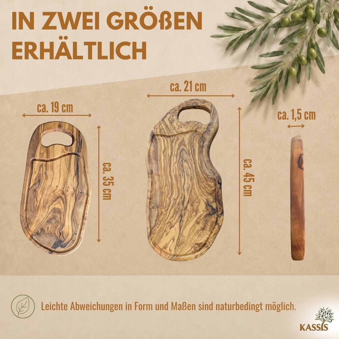 Schneidebrett aus Olivenholz mit Griff | Massives Küchenbrett zum Schneiden und Servieren