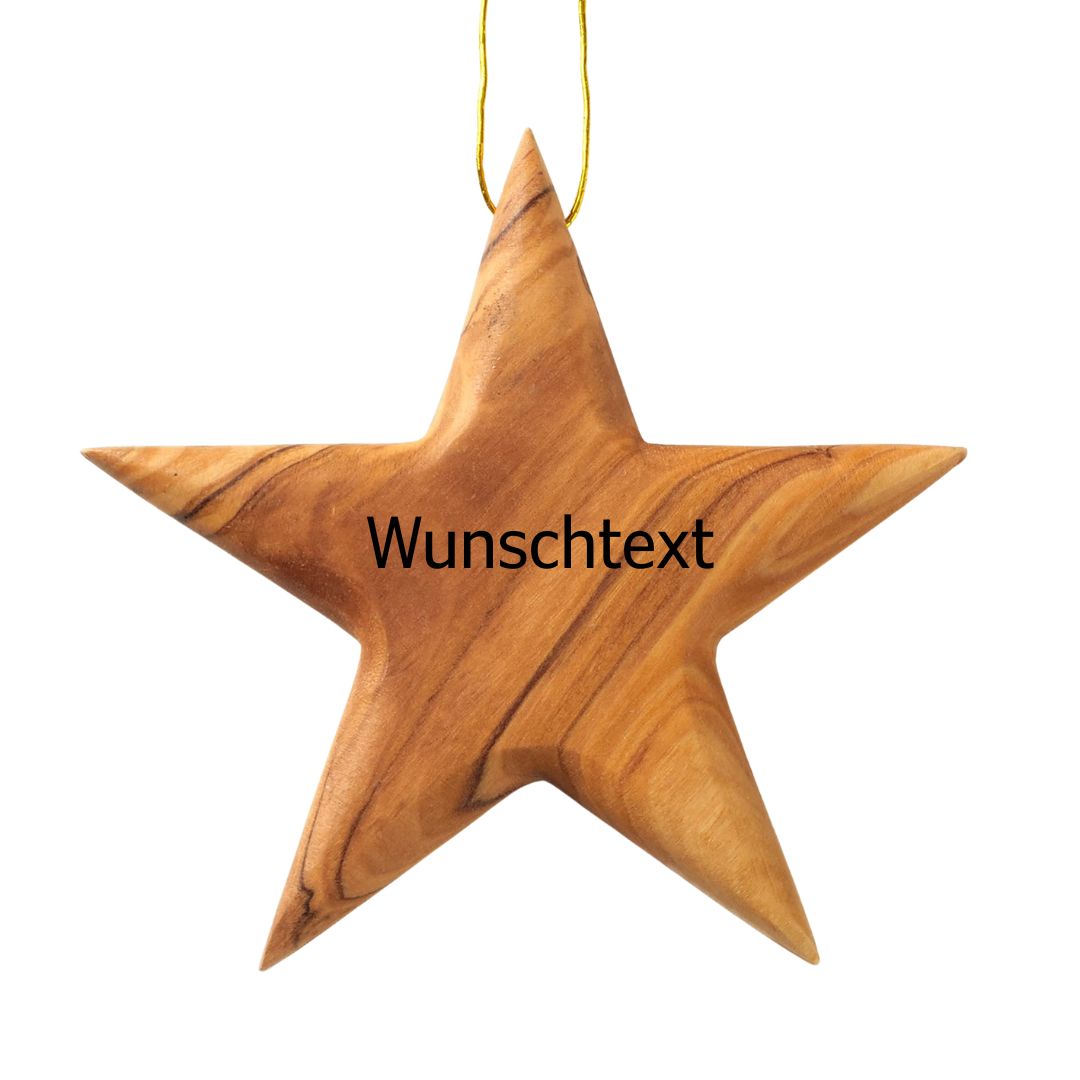 Personalisierter Stern Anhänger aus Olivenholz mit Gravur 8 cm | Baumschmuck & Weihnachtsdeko