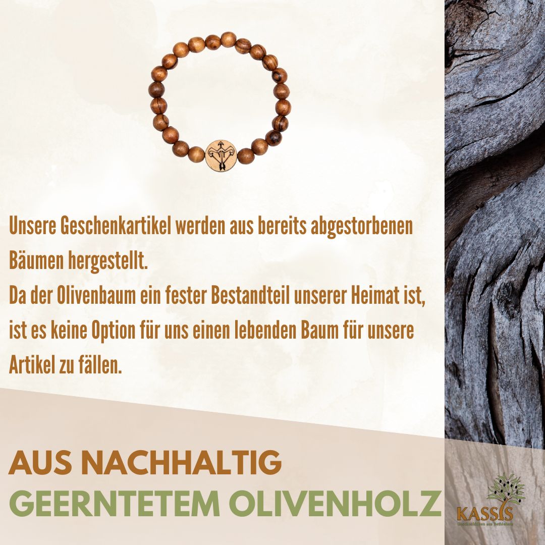 Olivenholz Armband mit Sternzeichen Anhänger | Personalisiertes Perlenarmband Damen & Herren, Geschenk Geburtstag