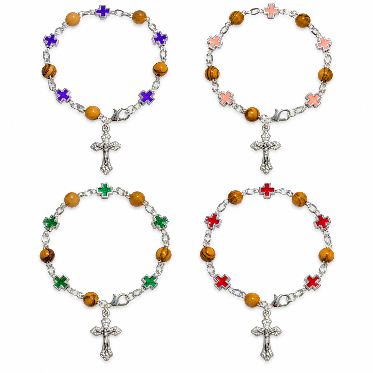 Olivenholz Armband mit farbigen Kreuzen | Handgefertigt in Bethlehem