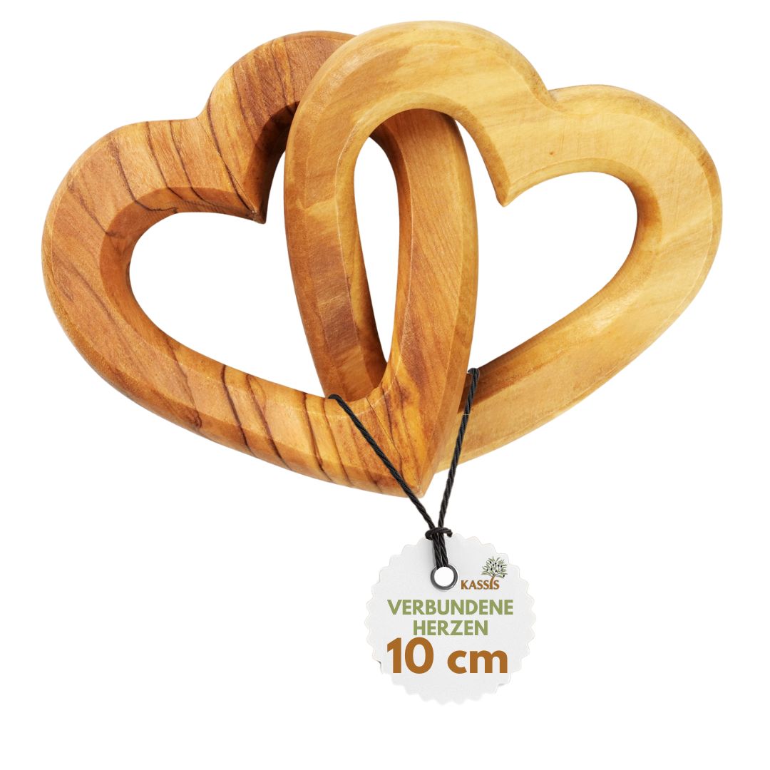 Olivenholz verbundene Herzen | Geschenk Hochzeit, Verlobung, Valentinstag, Jahrestag, Liebe